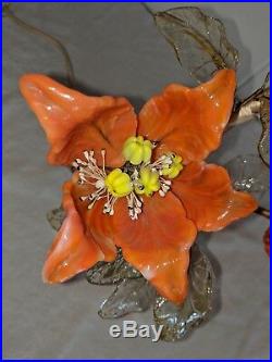 Gorgeous Vtg Mid Century Orange Poppies Venetian Glass Flowers Lamp 12