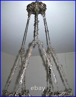 HANGING OIL LAMP FRAME Vintage Cast Iron Ornate hanging oil Lamp parts