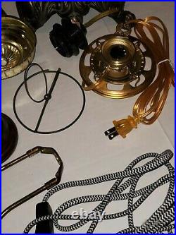 HUGE Vintage Lamp Parts Lot 30 Pieces! Cast Metal, Glass