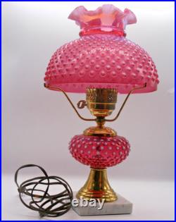 Hobnail Cranberry Fenton Opalescent Lamp Marble Base Electric 18T for Parts VTG