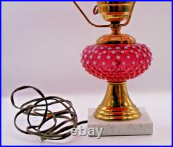 Hobnail Cranberry Fenton Opalescent Lamp Marble Base Electric 18T for Parts VTG