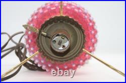 Hobnail Cranberry Fenton Opalescent Lamp Marble Base Electric 18T for Parts VTG