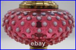 Hobnail Cranberry Fenton Opalescent Lamp Marble Base Electric 18T for Parts VTG