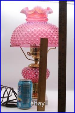 Hobnail Cranberry Fenton Opalescent Lamp Marble Base Electric 18T for Parts VTG