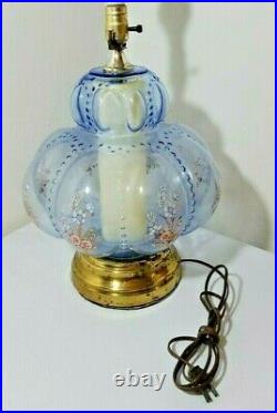 Hollywood Regency MCM Clear Blue Melon Floral Table Lamp Vintage Parts Only
