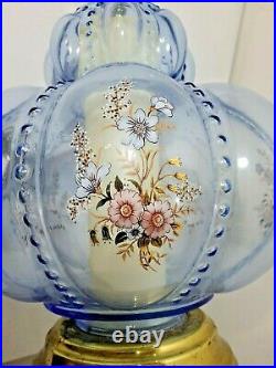 Hollywood Regency MCM Clear Blue Melon Floral Table Lamp Vintage Parts Only