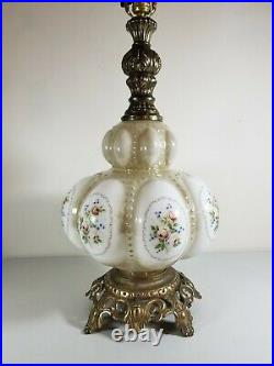 Hollywood Regency MCM White Bronzed Floral Table Lamp Brass Footed VTG PARTS