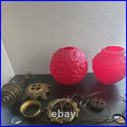 Huge Iris Red Art Glass Victorian Lamp parts