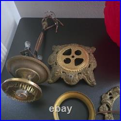 Huge Iris Red Art Glass Victorian Lamp parts