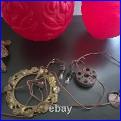 Huge Iris Red Art Glass Victorian Lamp parts