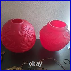 Huge Iris Red Art Glass Victorian Lamp parts