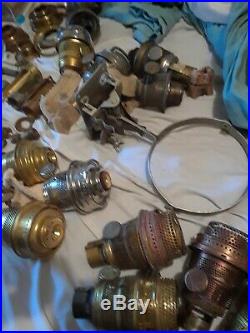 Huge Lot Of Vintage Antique Aladdin Oil Lamp Burners, Parts, Models B, C, 12, 23
