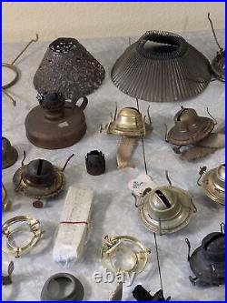 Huge Lot Of Vintage Antique Oil Lamp Parts Burners Shades Wicks Flame Spreader