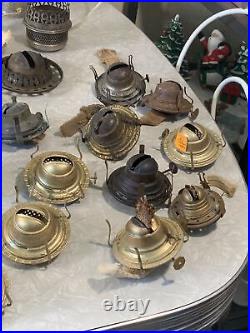 Huge Lot Of Vintage Antique Oil Lamp Parts Burners Shades Wicks Flame Spreader