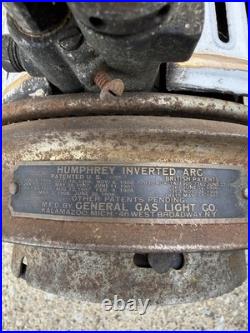 Humphrey Inverted ARC Hanging Gas Lamp Porcelain/Enamel, Untested Parts/Repair