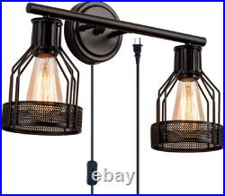 Industrial Bathroom Vanity Light 2 Lights Retro Cage Wall Sconce with Cord Metal