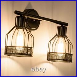 Industrial Bathroom Vanity Light 2 Lights Retro Cage Wall Sconce with Cord Metal
