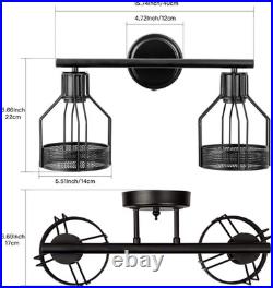 Industrial Bathroom Vanity Light 2 Lights Retro Cage Wall Sconce with Cord Metal