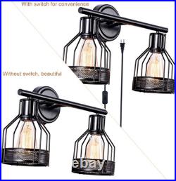 Industrial Bathroom Vanity Light 2 Lights Retro Cage Wall Sconce with Cord Metal