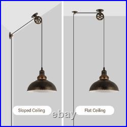 Industrial Plug in Pulley Pendant Light with 19.5ft Cord On/Off Switch, Vinta