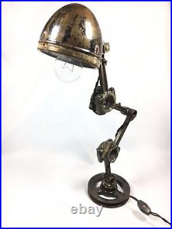 Industrial Steampunk Table Lamp Repurposed Scrap Metal Motorcycle Parts FOLK ART