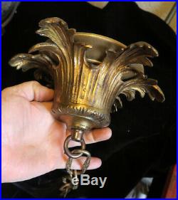 LG Antique Brass Bronze cap canopy FRENCH lamp chandelier part Vintage acanthus