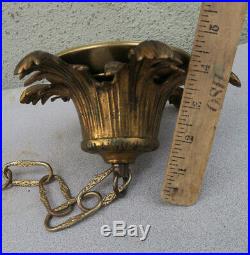 LG Antique Brass Bronze cap canopy FRENCH lamp chandelier part Vintage acanthus