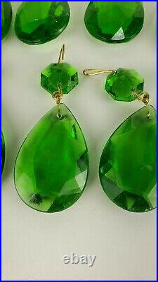 LOT of 20 Vintage Emerald Green glass Crystal Prism Lamp Chandelier Parts