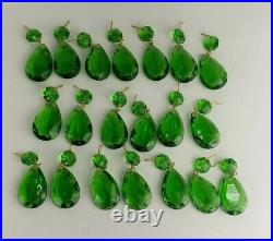 LOT of 20 Vintage Emerald Green glass Crystal Prism Lamp Chandelier Parts set#2