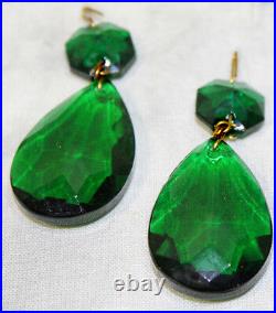 LOT of 25 Vintage Emerald Green German glass Crystal Prism Lamp Chandelier Parts