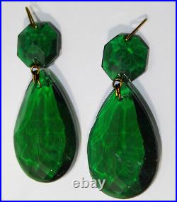LOT of 25 Vintage Emerald Green German glass Crystal Prism Lamp Chandelier Parts
