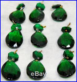 LOT of 45 Vintage Emerald Green German glass Crystal Prism Lamp Chandelier Parts