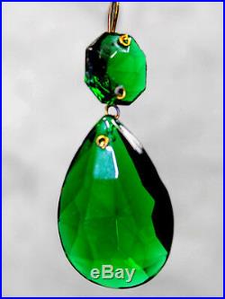 LOT of 45 Vintage Emerald Green German glass Crystal Prism Lamp Chandelier Parts