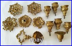 LOT of Candle holders ++ part Antique Cast Iron Ornate hanging oil Lamp parts