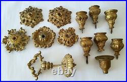 LOT of Candle holders ++ part Antique Cast Iron Ornate hanging oil Lamp parts