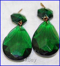 LOTof 35 Vintage Emerald Green German glass Crystal Prism Lamp Chandelier Parts