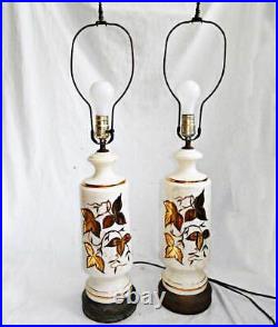 Lamps Vintage Tall Pair White Ceramic Gold Leaves Mid Century Modern Regency 20