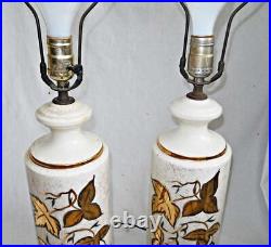 Lamps Vintage Tall Pair White Ceramic Gold Leaves Mid Century Modern Regency 20