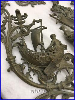 Large 1891 Hanging Oil Lamp Frame Woman on boats Parts