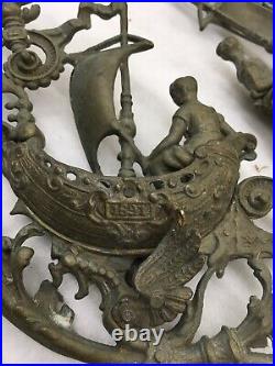 Large 1891 Hanging Oil Lamp Frame Woman on boats Parts