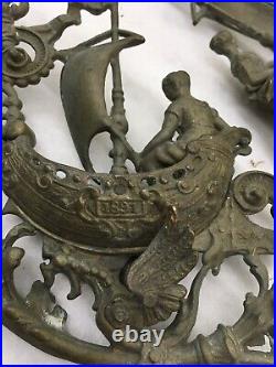 Large 1891 Hanging Oil Lamp Frame Woman on boats Parts