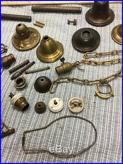 Large Lot Antique Vintage Brass Lamp Chandelier Light Fixture Parts Pieces