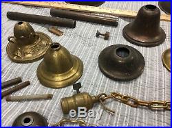 Large Lot Antique Vintage Brass Lamp Chandelier Light Fixture Parts Pieces