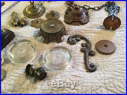 Large Lot Antique Vtg Chandelier Lamp Light Fixture Lamp Parts Finials Brass