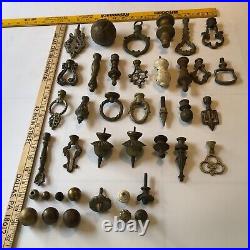 Large Lot Of Mostly Brass Vintage Lamp Light Fixture Ornate Finials Parts lot