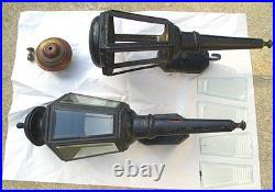 Large pair of classic vintage outdoor brass lanterns for parts or restoration