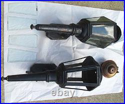 Large pair of classic vintage outdoor brass lanterns for parts or restoration
