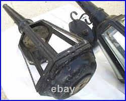 Large pair of classic vintage outdoor brass lanterns for parts or restoration