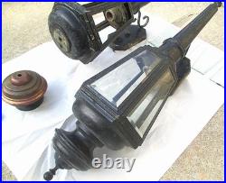 Large pair of classic vintage outdoor brass lanterns for parts or restoration