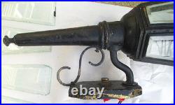 Large pair of classic vintage outdoor brass lanterns for parts or restoration